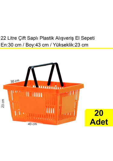 Plastik Alışveriş El Sepeti Çift Saplı 22 Litre Turuncu 20 Adet / En:30 Boy:43 Yükseklik:22 Cm Turuncu
