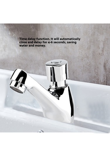 Xindoker Tam Bakır Tek Soğuk Suyu Zaman Gecikmeli Basma Tipi Lavabo Musluğu 4-6 Saniye Otomatik Kapanma, Su Tasarrufu
