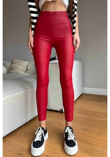 Soonaksesuar Kadın Yüksek Bel Içi Şardonlu Fırsat Ürün Toparlayıcı Tayt Kırmızı