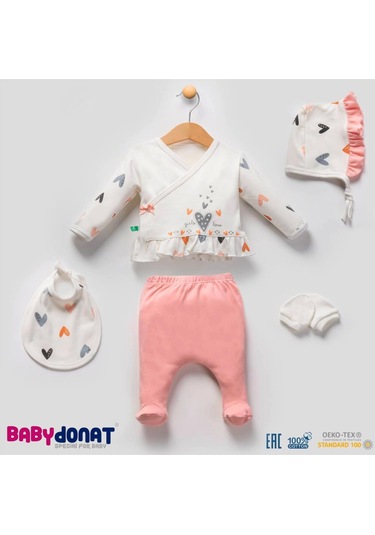 Kalp Desenli 5li Hastane Çıkışı Takımı Somon