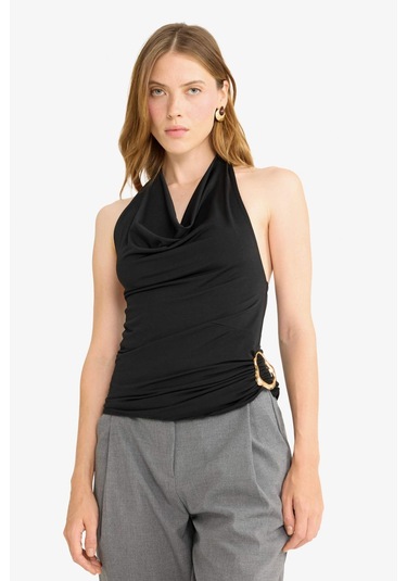 Defacto Regular Fit Halter Yaka Toka Detaylı Bluz G0468ax25aubk81 Siyah
