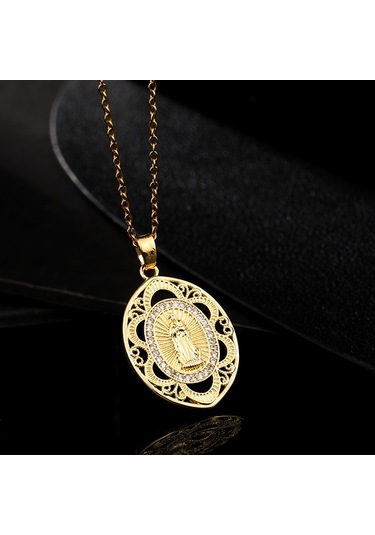 Dini Bakır Mikro Mıhlanmış Renkli Zirkon Taşlı Pandantif, Kadın Takısı, Katolik Meryem Ana Kolyesi Stil 1 Altın