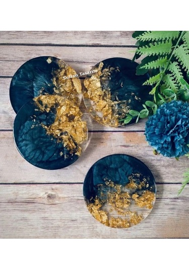 4 Lü Epoksi Bardak Altlığı - 19 Mavi