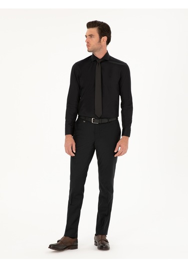 Cacharel Siyah Slim Fit Pamuk Klasik Gömlek