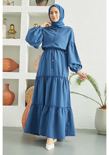 6567-carla Büzgülü Elbise İndigo