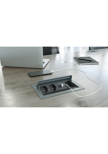 Metalline® Revo-line Dönmeli Masaüstü Priz Kutusu Usb - Antrasit