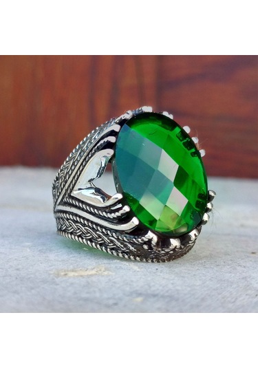 Fkgümüş Yeşil Taşlı Erkek Yüzük