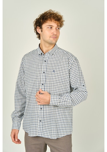Figs Erkek Slim Fit Ekoseli Uzun Kollu %100 Pamuk Gömlek 0016 Bej Bej