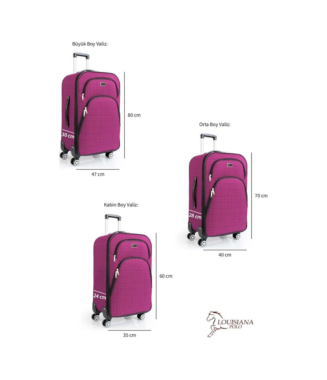 3'lü Valiz Seti 4 Teker Kumaş Valiz Pembe 1081 Pembe