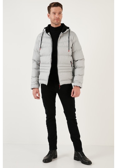 Buratti Kapüşonlu Cepli Slim Fit Şişme Erkek Mont 6490001 Taş