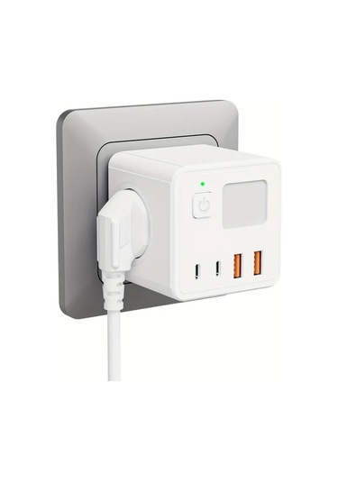 Motion003 8'li 1 Eu Güç Çubuğu 3 Usb 2 Tip-c Gece Işığı 3 Çıkış Beyaz Ev Ofis Seyah