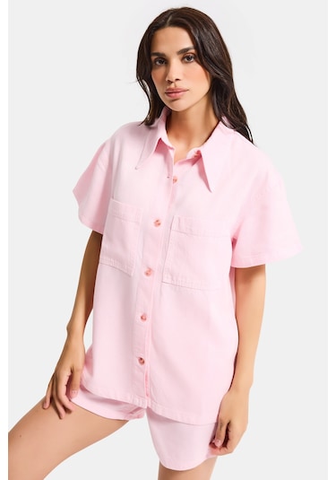 Itsbasic Kadın Light Pembe 6s6-98 Oversize %100 Koton Pamuk Denim Gömlek