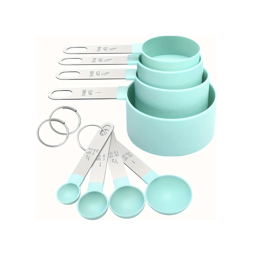 Gateesat Yeşil 8 Parça Paslanmaz Saplı Ölçü Kaşığı Ve Kabı Seti Kuru Sıvı Malzemeler İçin Yeşil