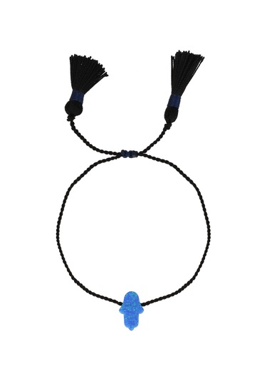 Opal Taşlı Siyah İpli El Gümüş Bileklik