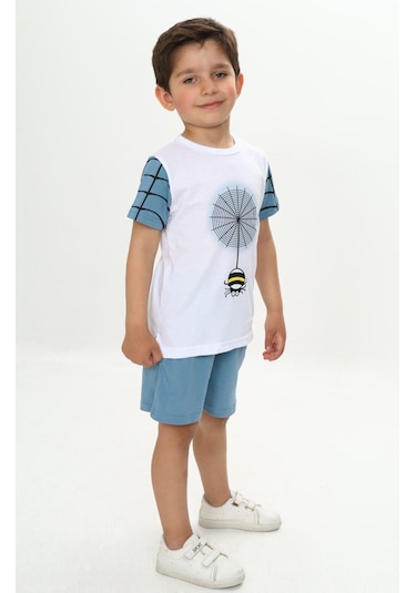 Toontoy Erkek Çocuk Örümcek Detay Baskılı Şortlu Takım Mavi