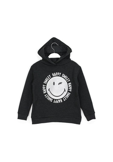 Smile Baskılı Kız Çocuk Kışlık Kapüşonlu Sweatshirt 7 - 16 Yaş Siyah