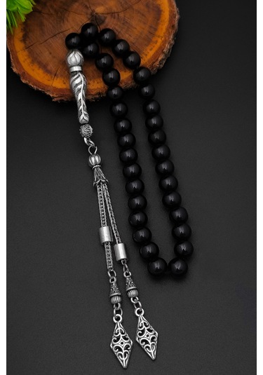 Erkek Oniks Taşlı Tesbih 8 Mm Doğal Taş Oniks Tesbih Bt044 Siyah