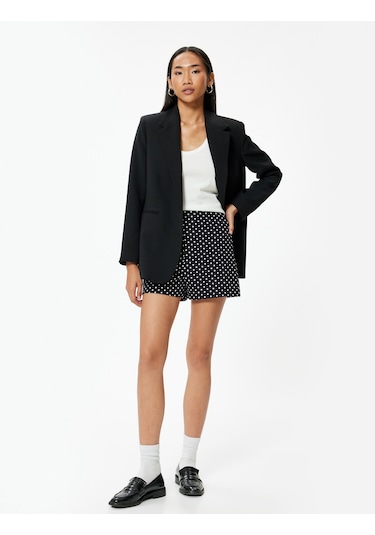 Koton Puantiyeli Mini Şort Yüksek Bel Slim Fit Siyah Desenli 4sak40313uw Siyah