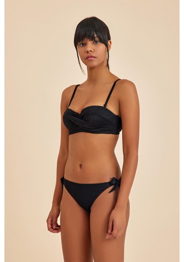 Bali Siyah Balenli Dolgulu Straplez Push-up Bikini Üst Siyah