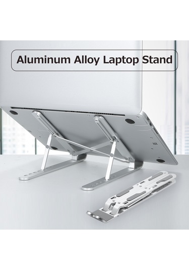 Kangvka Alüminyum Alloy Laptop Standı - 7 Seviye Yükseklik Ayarlı Soğutucu - Taşınabilir Katlanabilir Bilgisayar Destekçesi - Gümüş Renk