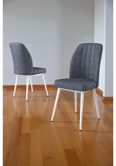 Bara Siyah Mermer 80x132 Açılabilir Sunta Masa Yemek Odası Takımı, Mutfak Takımı 6 Adet Sandalye Antrasit