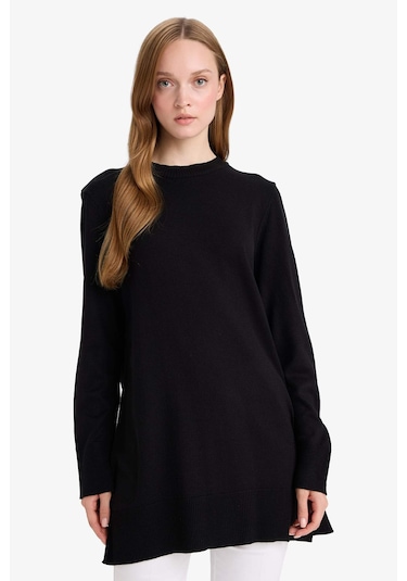 Defacto Regular Fit Bisiklet Yaka Yırtmaçlı Basic Düz Tunik H3431az25wnbk27 Siyah