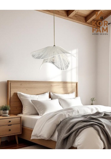 Breeze Modeli - Hasır El Yapımı Bohem Asimetrik Şekilli Rustik Avize - Beyaz Beyaz