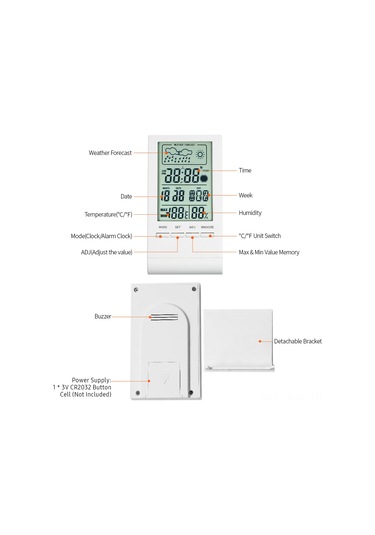 Suofeng Ev İçi Mini Dijital Sicaklık Ve Nem Ölçer, Hava Tahmini, Saat-tarih Gösterici, Beyaz Cx-220 Pil Dahil Değil