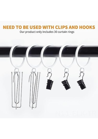 Xindoker 30 Adet Beyaz Metal Perde Çemberi - 3.8 Cm İç Çapı, Çelik Yapı, Farklı Ağırlıktaki Perdeler İçin Dayanıklı