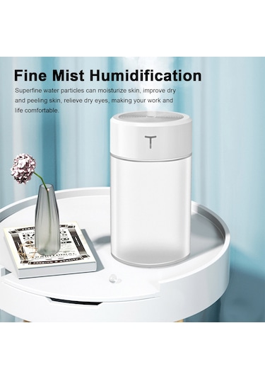 Skycity Usb Nefes Nemlendirici 360ml Büyük Kapasite, Sürekli/aralıklı Sprey Modu, Renkli Gece Lambası, 8 Saat Kullanim, Ev/ofis/araç İçin Beyaz