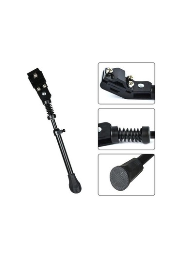 Pazly Lastikli Bisiklet Standı, Uzunluk Ayarlanabilir, Yaylı Tamponlu, Alüminyum Alaşımlı, Bisiklet Arka Standı, Yan Standı, Siyah Siyah