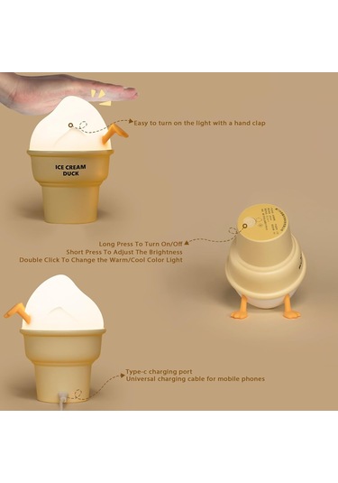 Dondurma Ördek Gece Lambası, Silikon Emzirme Lambası, Usb Şarj Edilebilir Diğer