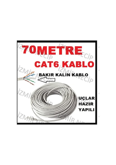 İzmirnecip 70 Metre Kalin Bakir Cat6 Internet Kablosu Ethernet Kablosu