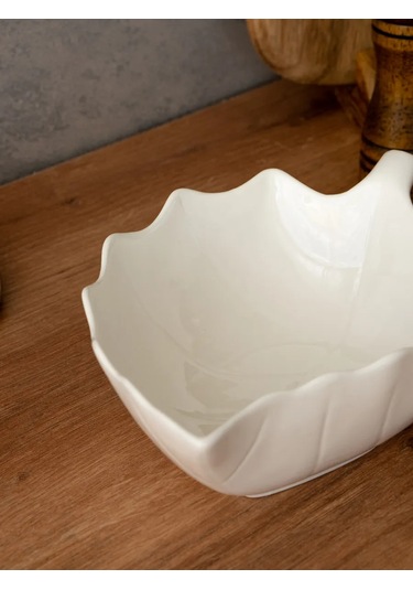 Korall Beyaz "yaprak" Desenli Porselen Salata Kasesi 25 Cm 417751578 Beyaz