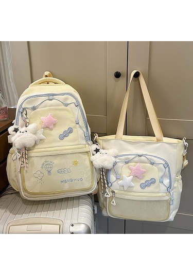 Renkli Çocuk Sırt Çantası - 3-6. Sınıflar İçin Çizgi Karakterli, Hafif Kompakt, Yüksek Çekicilikte Okul Çantası Açık Sarı