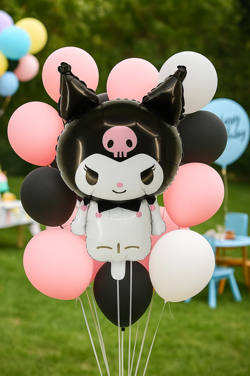 Folyo Balon Kuromi 80x50 Cm Siyah Büyük Doğum Günü Balonu Çok Renkli