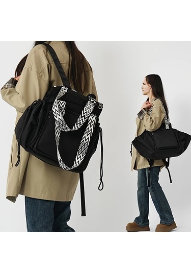 Hightower Siyah Renkli Çok Cepli Dayanıklı Seyahat Organizatörü - Ayarlanabilir Askılı Anneler İçin Pratik Çanta Siyah