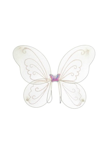 Kelebek Kanat Taç Asa Seti Beyaz Simli Kız Kostümü