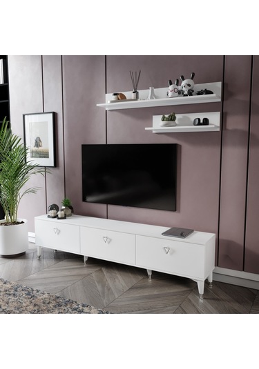 Simple Modern 180 Cm Smp18033 Tv Ünitesi 2 Raflı Beyaz Gümüş Beyaz - Gümüş