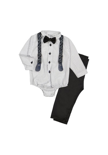 Gömlekli Alttan Çıtçıtlı Gabardin Pantolonlu Pamuklu Bebek Takım Lacivert