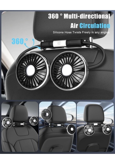 Yifomall Araba Arka Koltuk 360 Döner Usb Fan - 3 Hızlı Çift Başlı Led Işıklı Soğutucu, 12v/24v Uyumlu, Kolay Kurulum