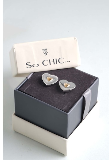 So Chic Sarı Kalp Detaylı Çelik Erkek Kol Düğmesi Gri