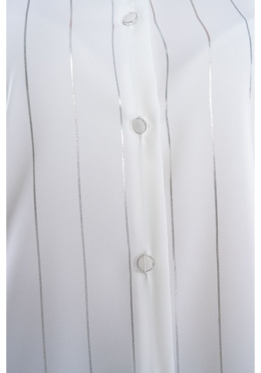 Çizgili Klasik Kadın Gömlek Beyaz