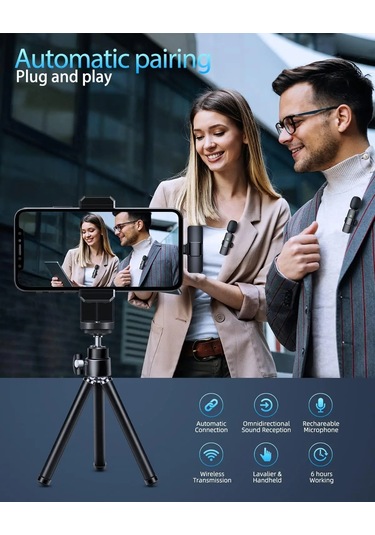 İphone Uyumlu Android İçin 3'ü 1 Arada Kablosuz Mikrofon Kablosuz Yaka
