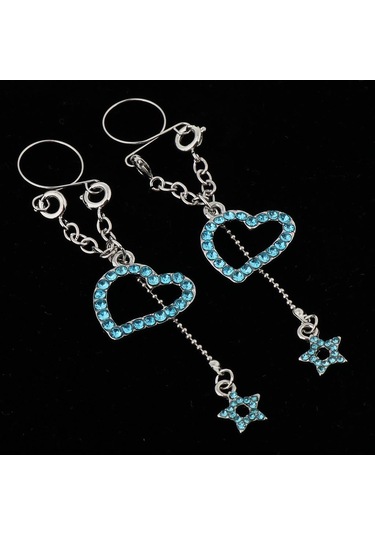 Suntek 1 Çift Dangle Meme Halkası Vücut Takısı Mavi-kalp Mavi