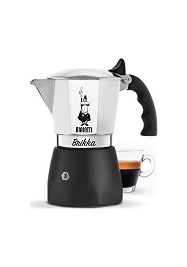 New Brikka Moka Sürahisi, Kremalı Espresso Hazırlayabilen Tek Ocak Kahve Makinesi, 4 Fincan 170 Ml , Alüminyum Ve Siyah, Metal
