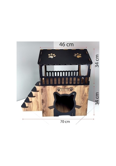 Aswood Çift Kat Teras Kedi Köpek Evi Yuvası 75 x 70 x 40 CM