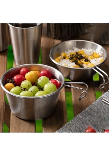 Bloomnest Yüksek Kaliteli Açık Hava Paslanmaz Çelik Kase Kamp Kupası 500ml Taşınabilir Piknik Tenceresi Gümüş Gümüş Gümüş