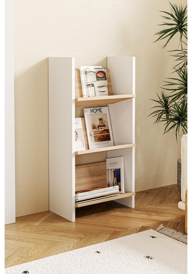 Derga 3 Raflı Kitaplık Beyaz - Meşe