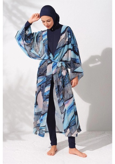 Pierre Cardin Kadın Mavi Desenli Kaftan Pareo 2c3t1n9m80